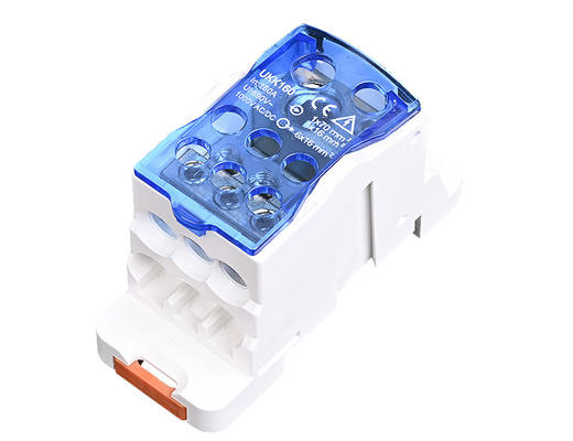 UKK-160 PA66 V0 3 phase battery Retardant New Design Hot Sell Push In Plug-in Electrical Power Distribution Pluggable Din Rail Terminal Blocks
